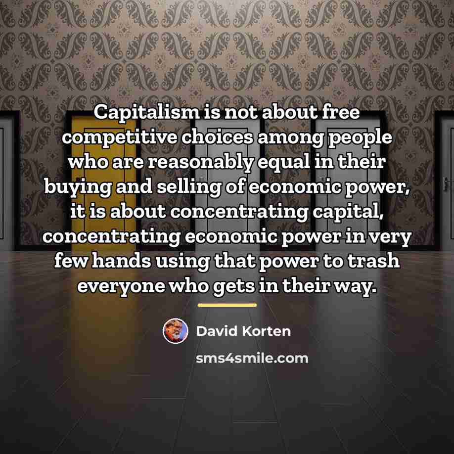 “Capitalism is not about free competitive choices among people who…” quote by David Korten
