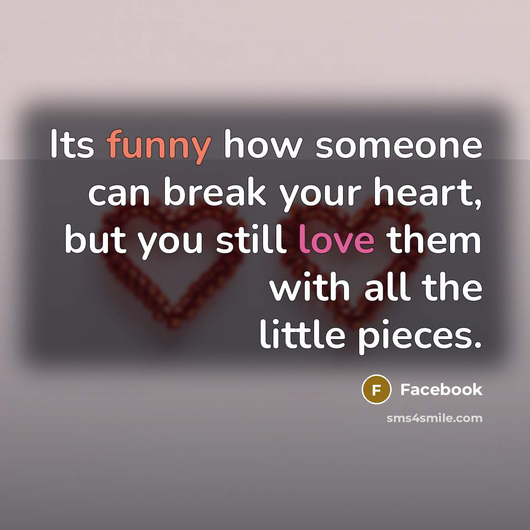 “Its funny how someone can break your heart, but you still love them with all the little pieces.” quote by Facebook