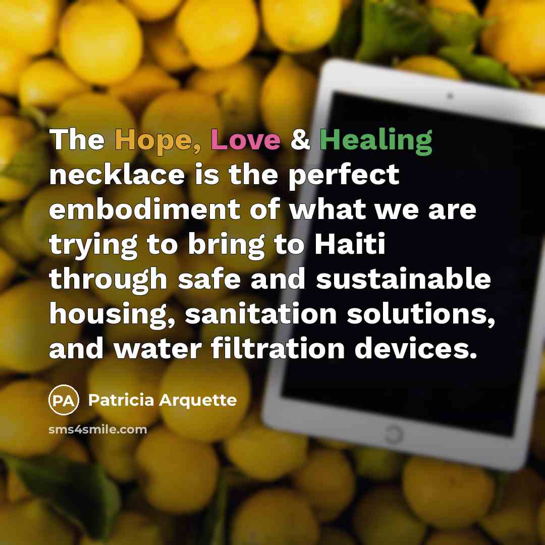 “The Hope, Love & Healing necklace is the perfect embodiment…” quote by Patricia Arquette