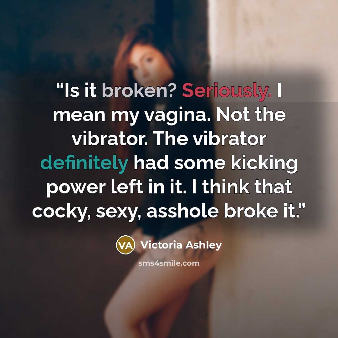 “Is it broken? Seriously. I mean my vagina. Not the vibrator. The vibrator definitely had some kicking power left in it. I think that cocky, sexy, asshole broke it.” quote by Victoria Ashley