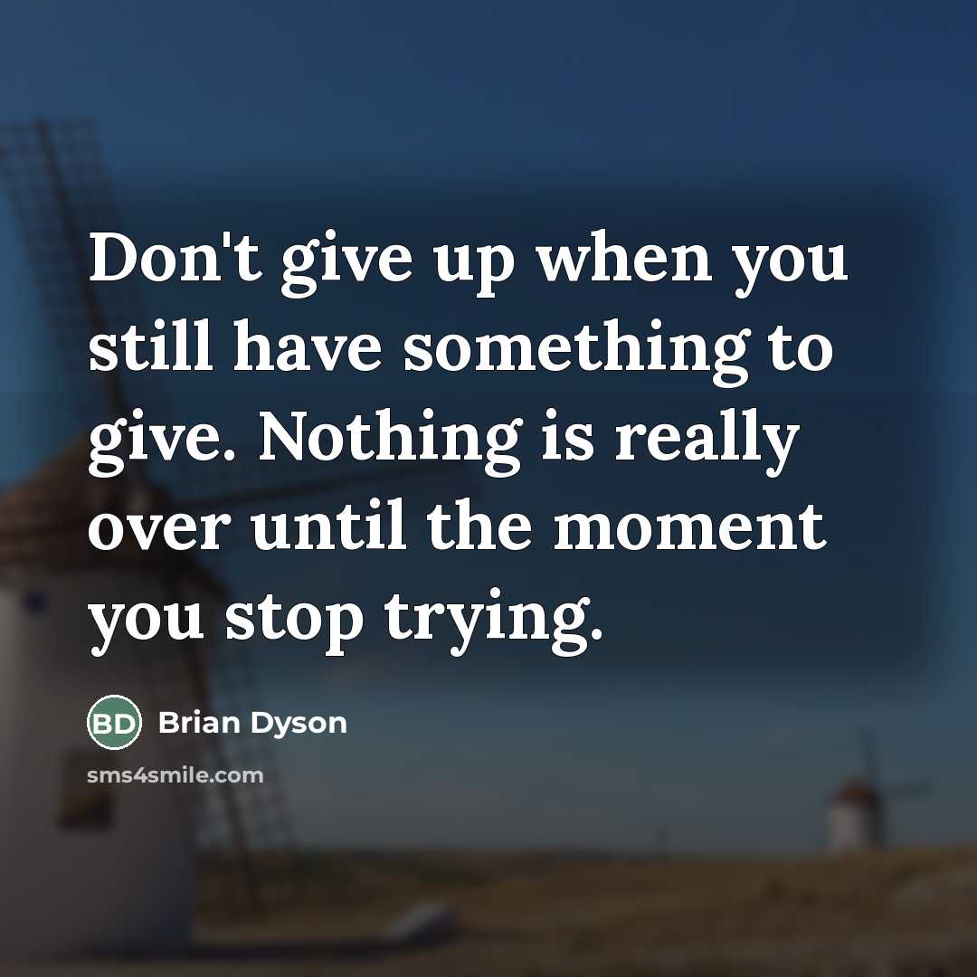 “Don't give up when you still have something to give.…” quote by Brian Dyson
