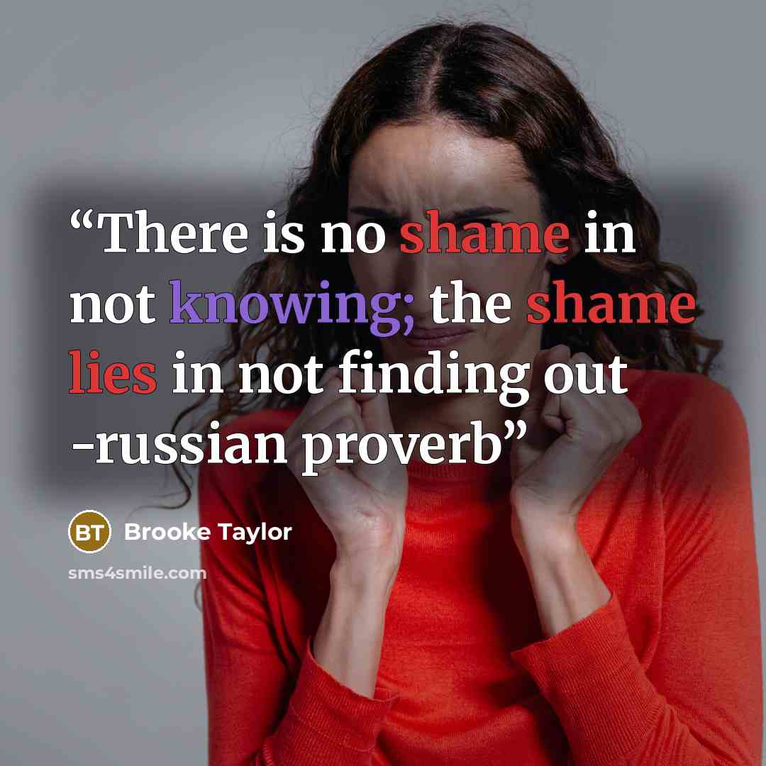 “There is no shame in not knowing; the shame lies in not finding out -russian proverb” quote by Brooke Taylor