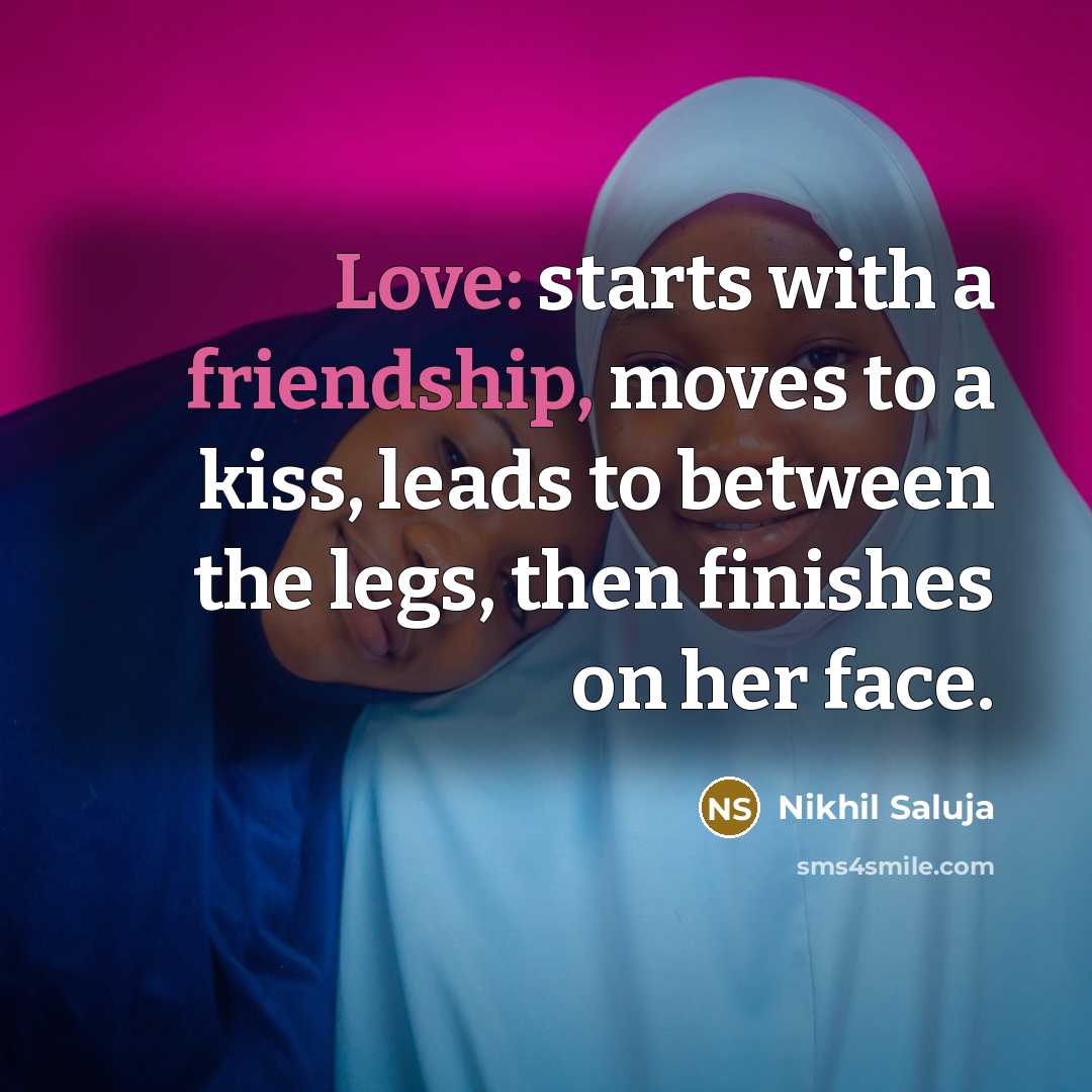 “Love: starts with a friendship, moves to a kiss, leads…” quote by Nikhil Saluja
