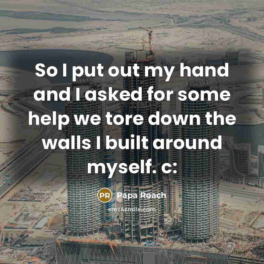 “So I put out my hand and I asked for some help we tore down the walls I built around myself. c:” quote by Papa Roach