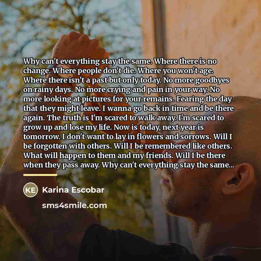 “Why can't everything stay the same. Where there is no…” quote by Karina Escobar