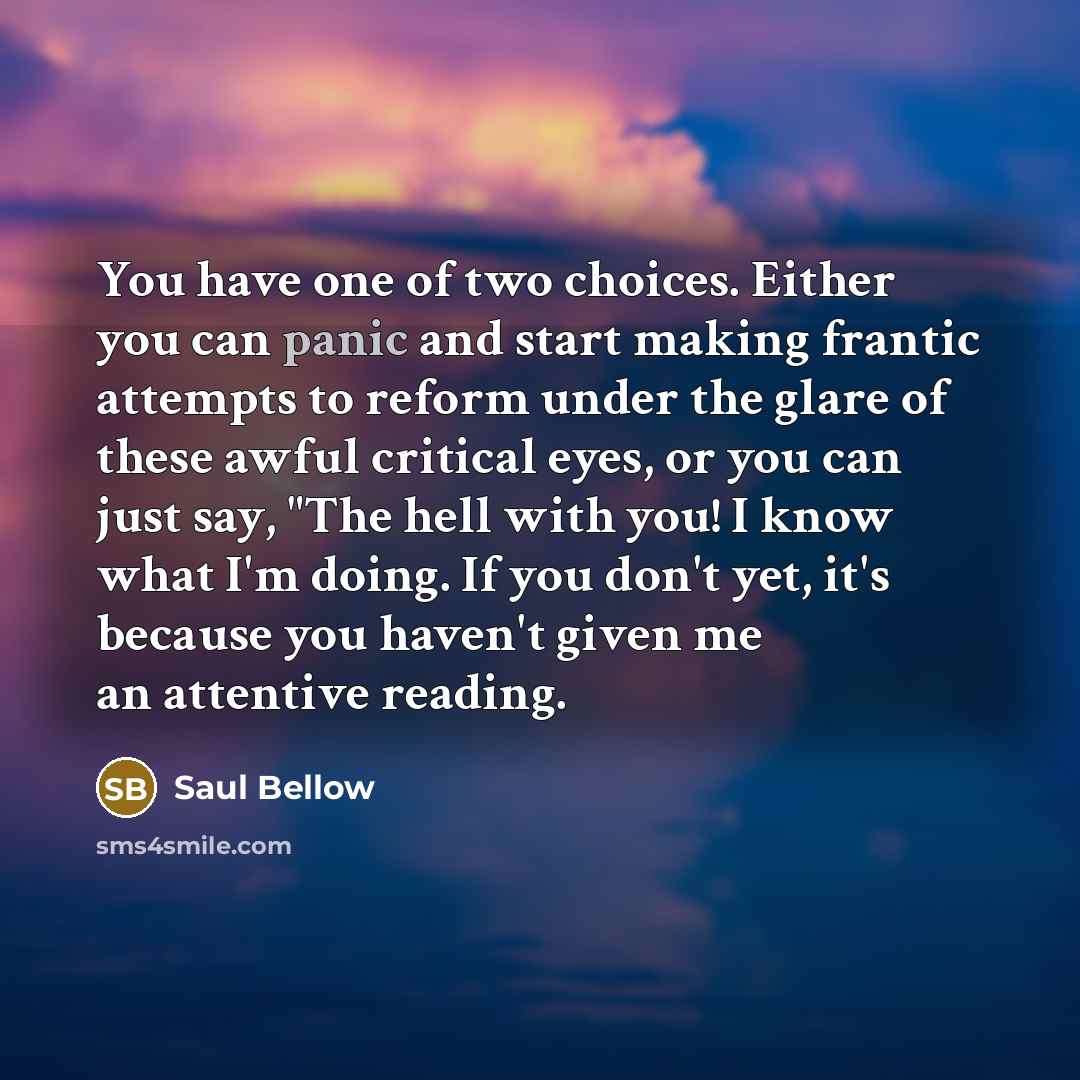 “You have one of two choices. Either you can panic…” quote by Saul Bellow