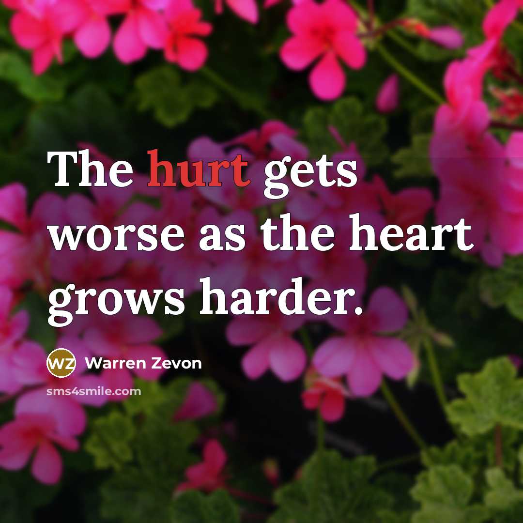 “The hurt gets worse as the heart grows harder.…” quote by Warren Zevon
