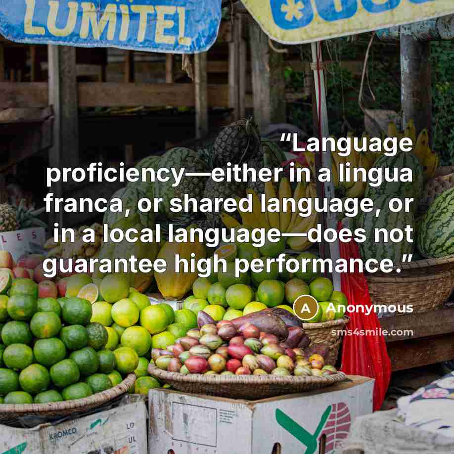 “Language proficiency—either in a lingua franca, or shared language, or in a local language—does not guarantee high performance.” quote by Anonymous