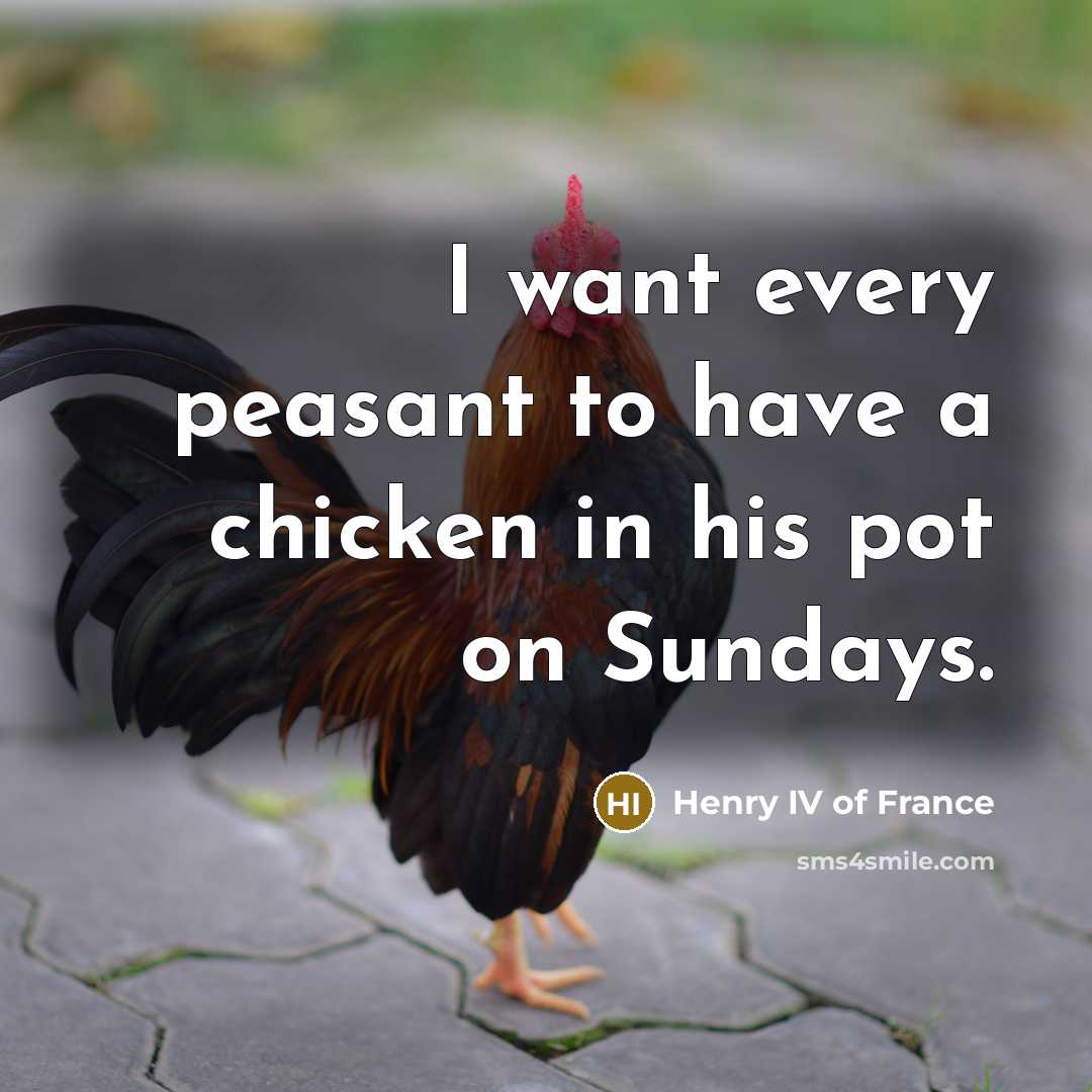 “I want every peasant to have a chicken in his…” quote by Henry IV of France