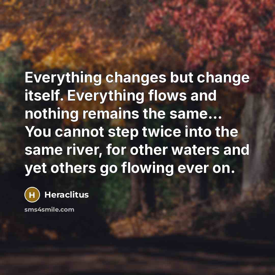 “Everything changes but change itself. Everything flows and nothing remains the same... You cannot step twice into the same river, for other waters and yet others go flowing ever on.” quote by Heraclitus