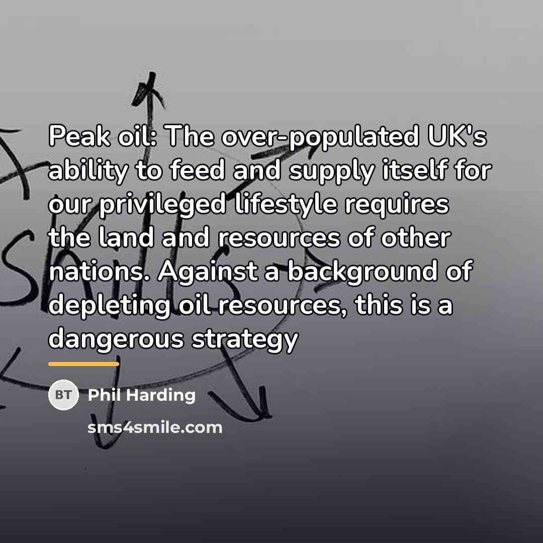 “Peak oil: The over-populated UK's ability to feed and supply…” quote by Phil Harding