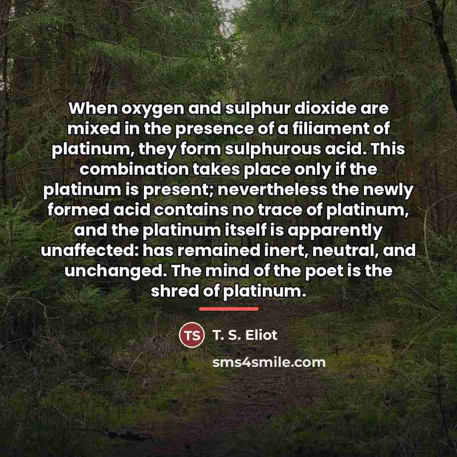 “When oxygen and sulphur dioxide are mixed in the presence…” quote by T. S. Eliot