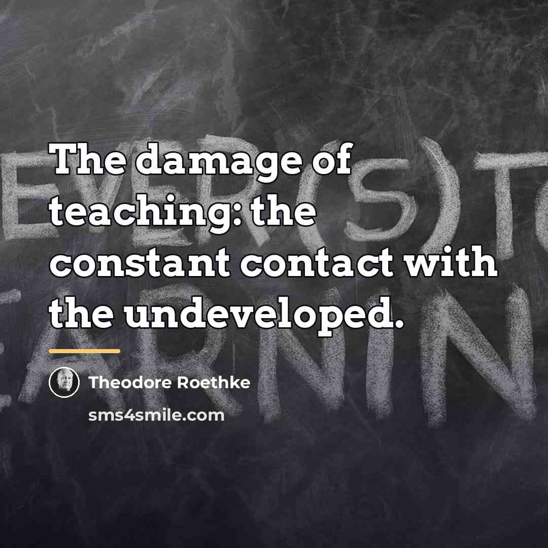 “The damage of teaching: the constant contact with the undeveloped.…” quote by Theodore Roethke