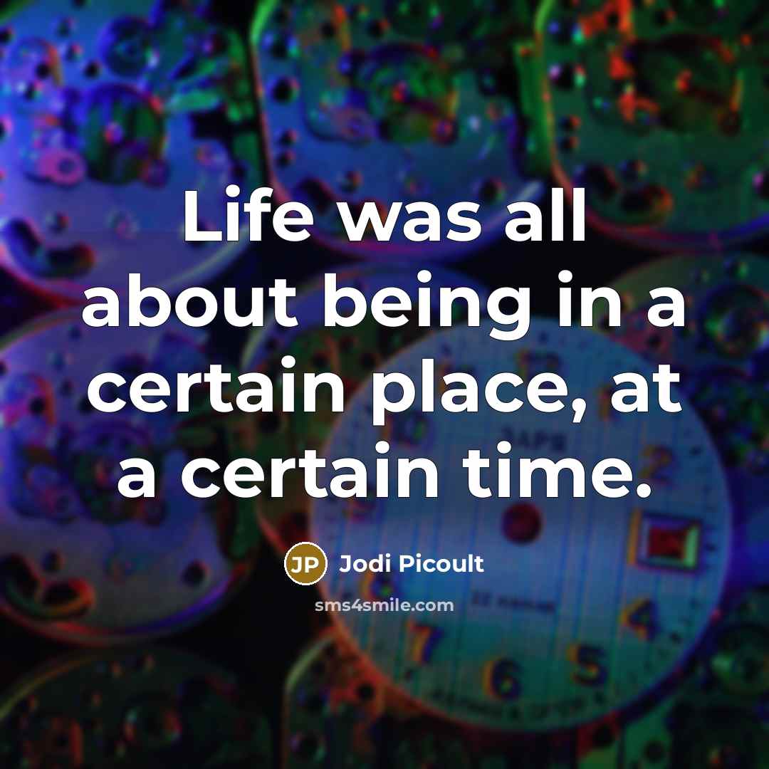 “Life was all about being in a certain place, at…” quote by Jodi Picoult