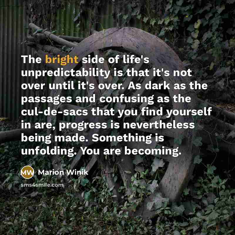 “The bright side of life's unpredictability is that it's not…” quote by Marion Winik