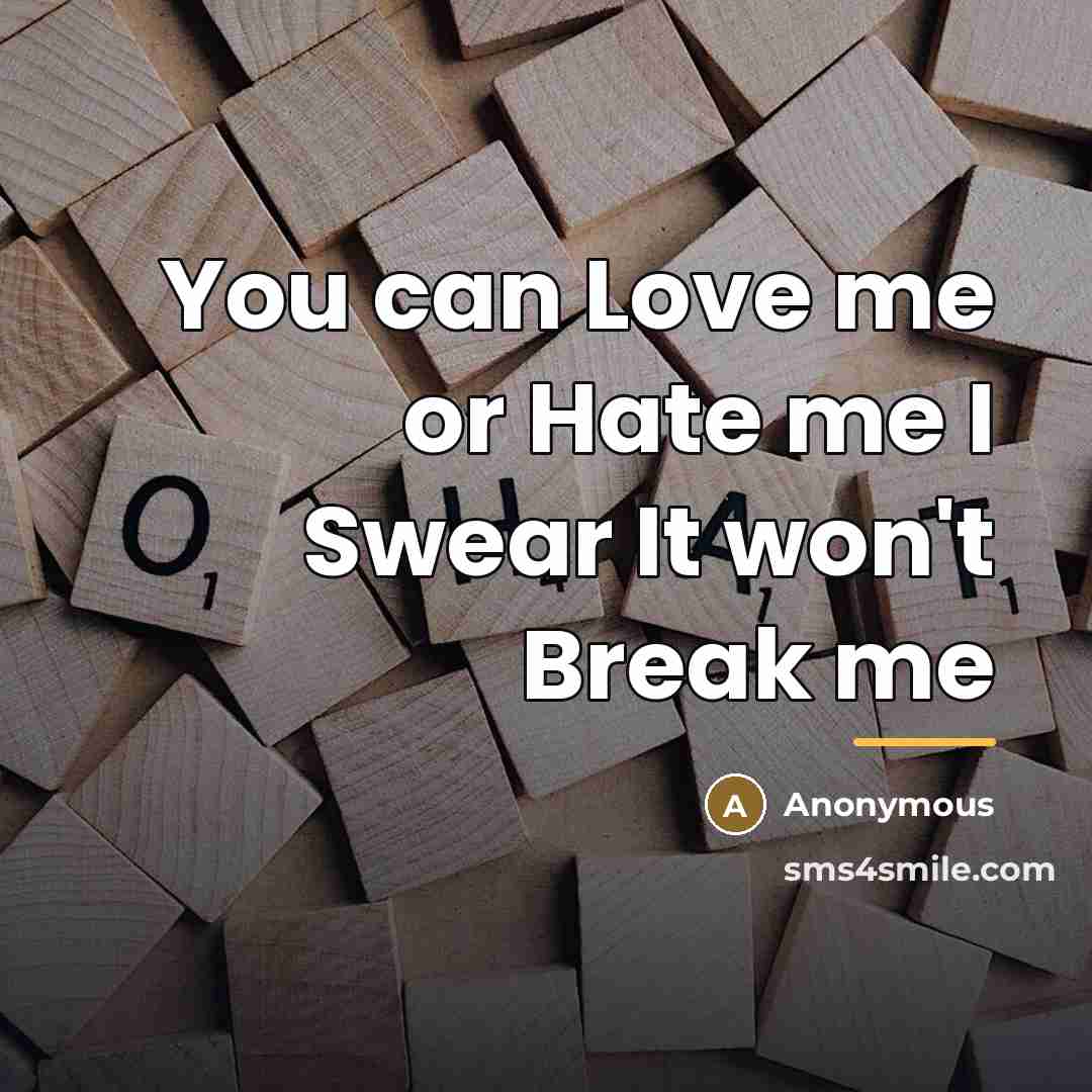 “You can Love me or Hate me I Swear It…” quote by Anonymous