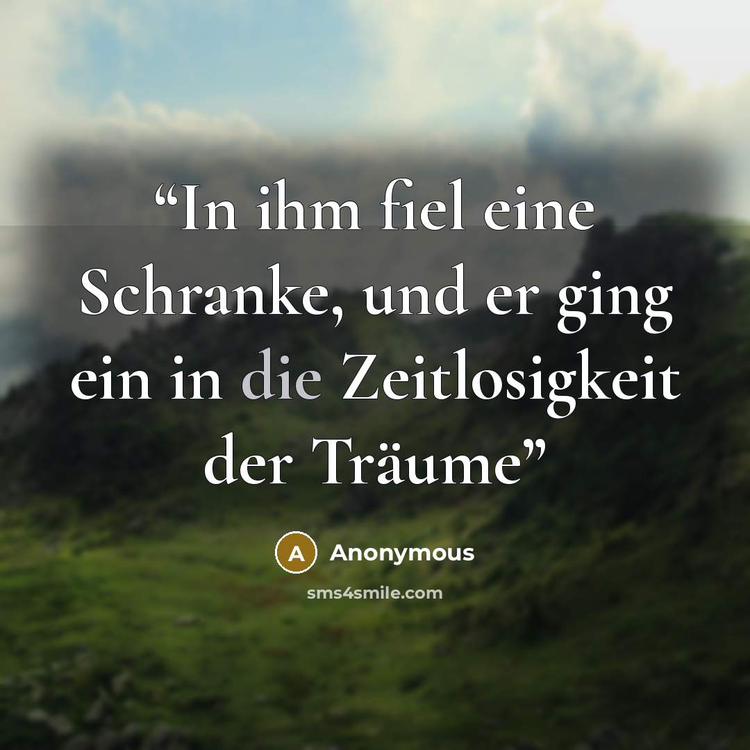 “In ihm fiel eine Schranke, und er ging ein in die Zeitlosigkeit der Träume” quote by Anonymous