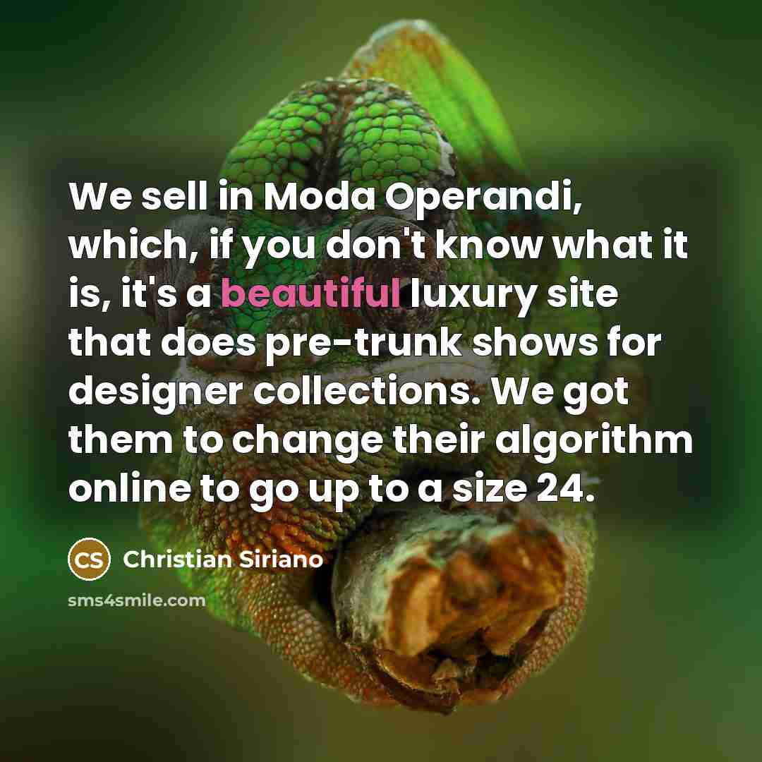 “We sell in Moda Operandi, which, if you don't know…” quote by Christian Siriano