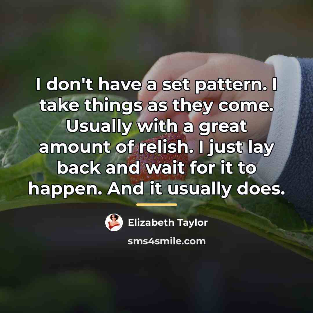 “I don't have a set pattern. I take things as…” quote by Elizabeth Taylor