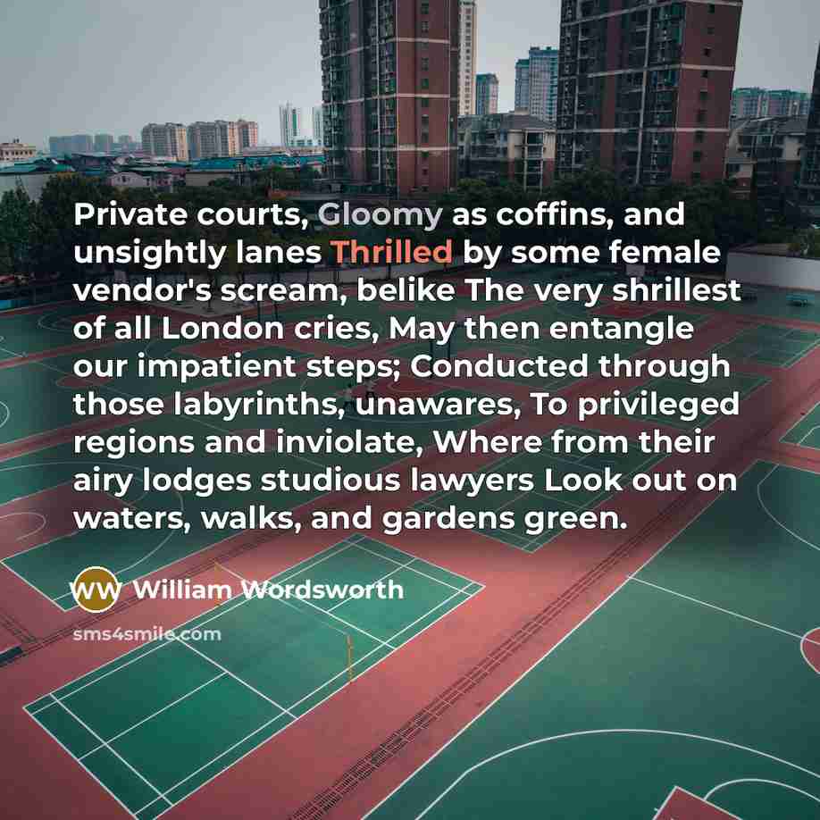 “Private courts, Gloomy as coffins, and unsightly lanes Thrilled by…” quote by William Wordsworth