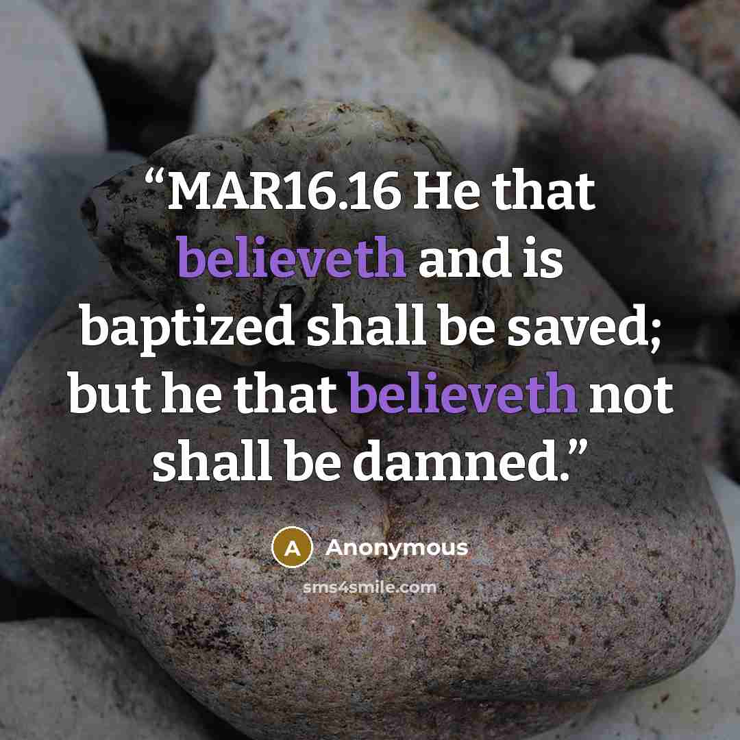 “MAR16.16 He that believeth and is baptized shall be saved; but he that believeth not shall be damned.” quote by Anonymous