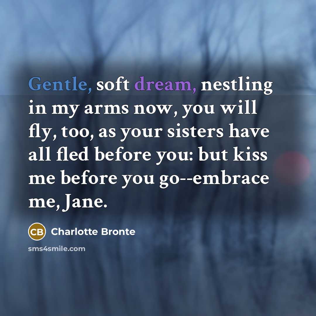 “Gentle, soft dream, nestling in my arms now, you will…” quote by Charlotte Bronte