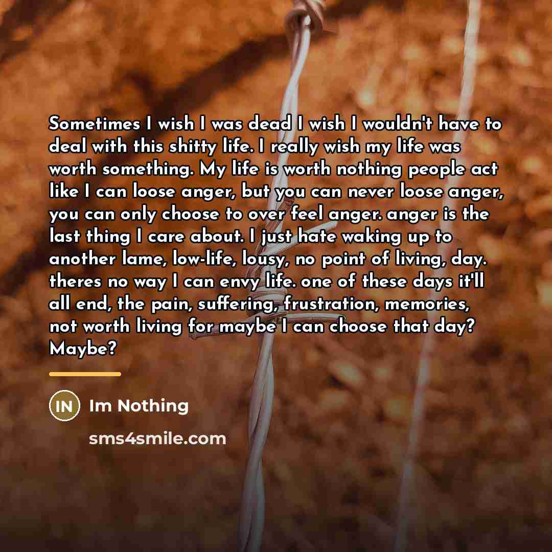 “Sometimes I wish I was dead I wish I wouldn't…” quote by Im Nothing