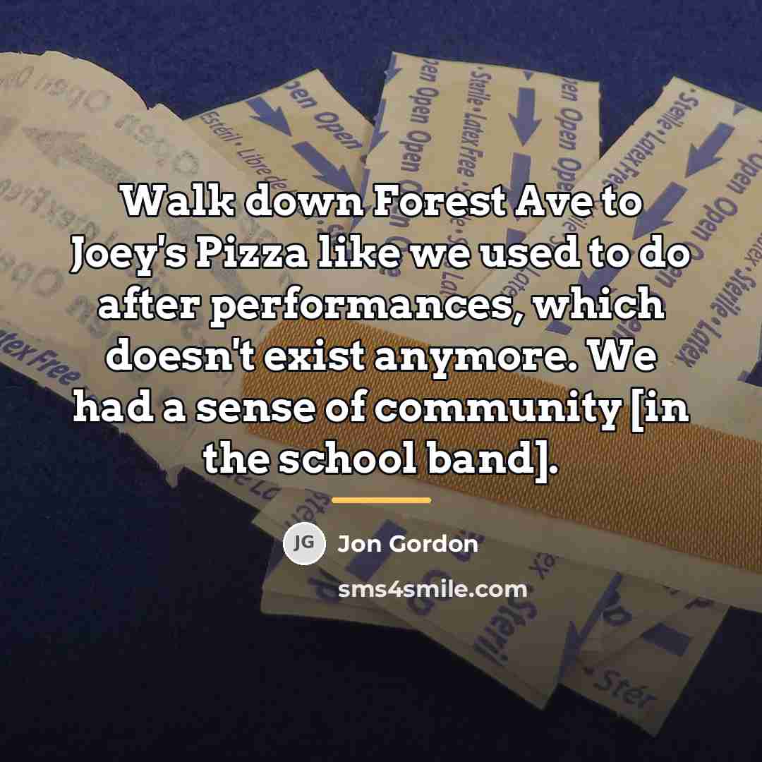 “Walk down Forest Ave to Joey's Pizza like we used…” quote by Jon Gordon