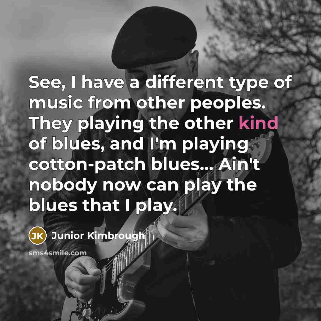 “See, I have a different type of music from other peoples. They playing the other kind of blues, and I'm playing cotton-patch blues… Ain't nobody now can play the blues that I play.” quote by Junior Kimbrough