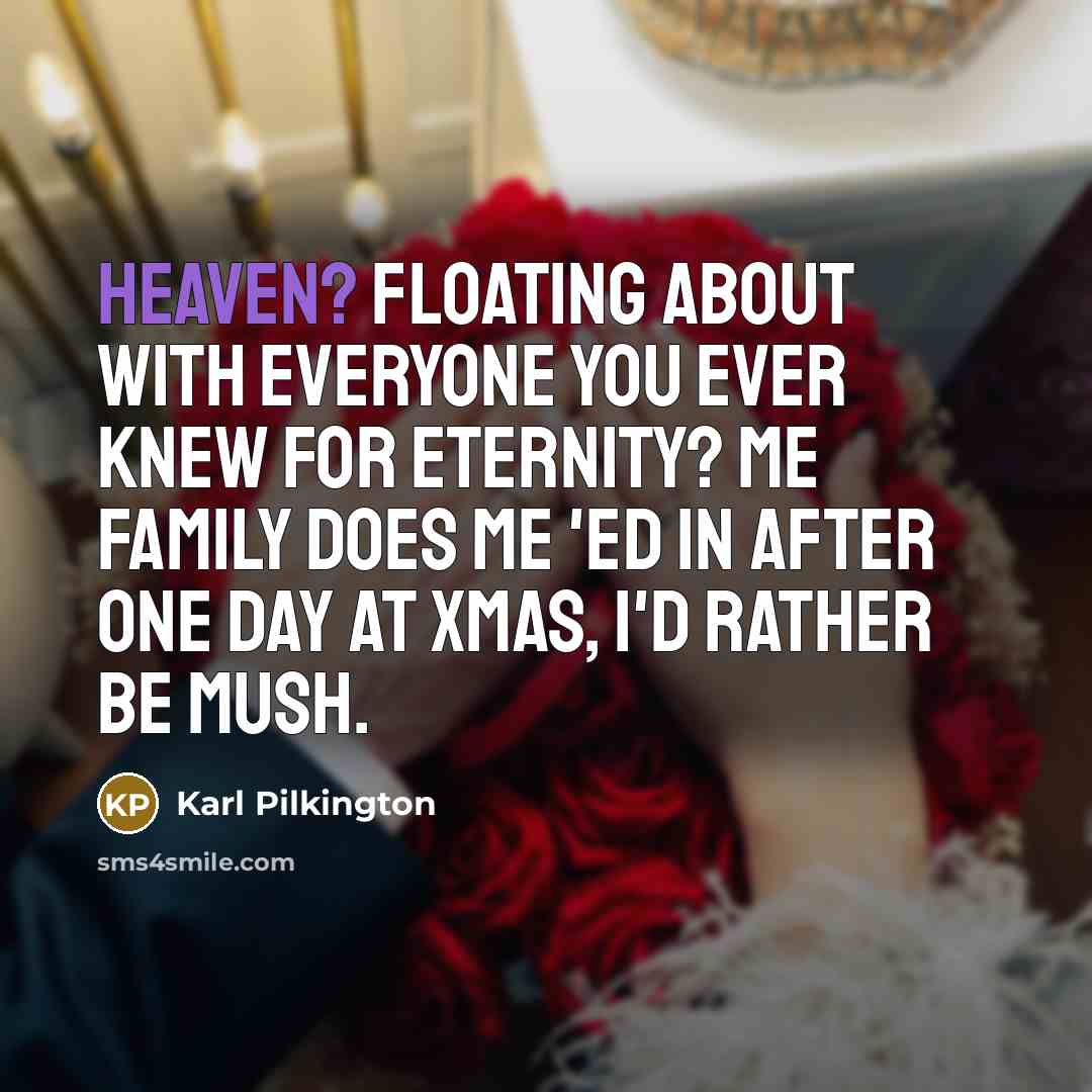 “Heaven? Floating about with everyone you ever knew for eternity?…” quote by Karl Pilkington