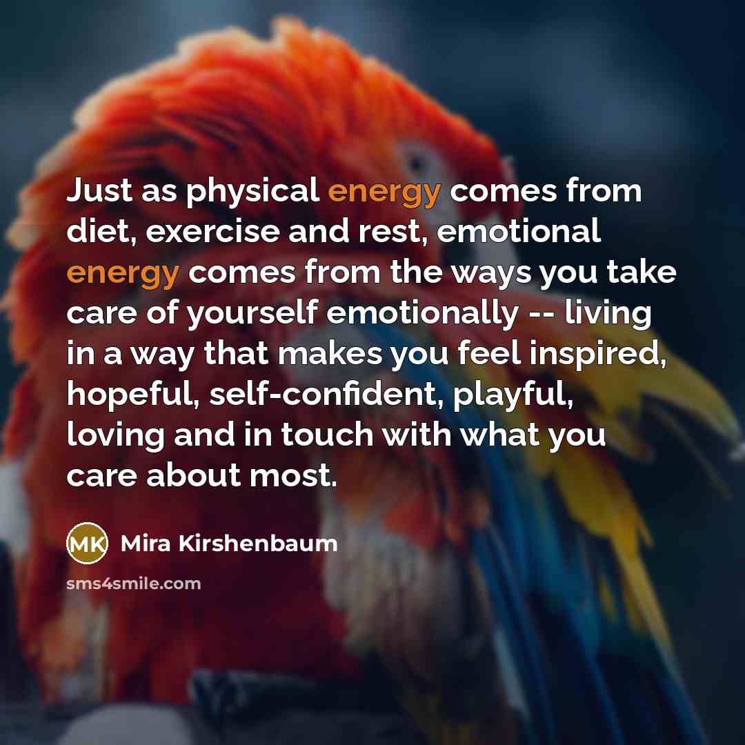 “Just as physical energy comes from diet, exercise and rest,…” quote by Mira Kirshenbaum