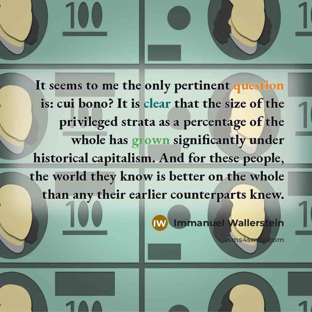 “It seems to me the only pertinent question is: cui…” quote by Immanuel Wallerstein