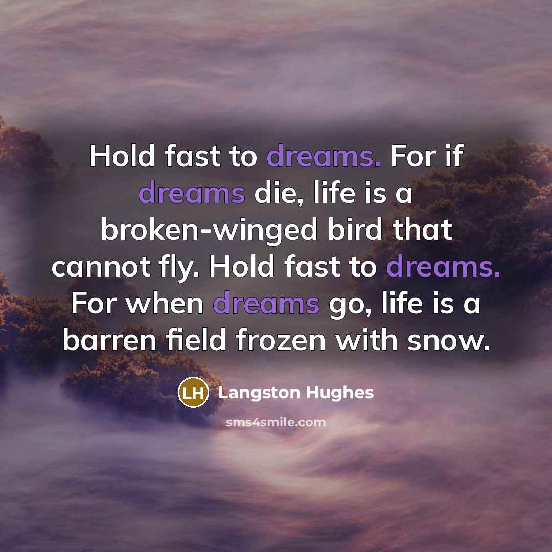 “Hold fast to dreams. For if dreams die, life is…” quote by Langston Hughes