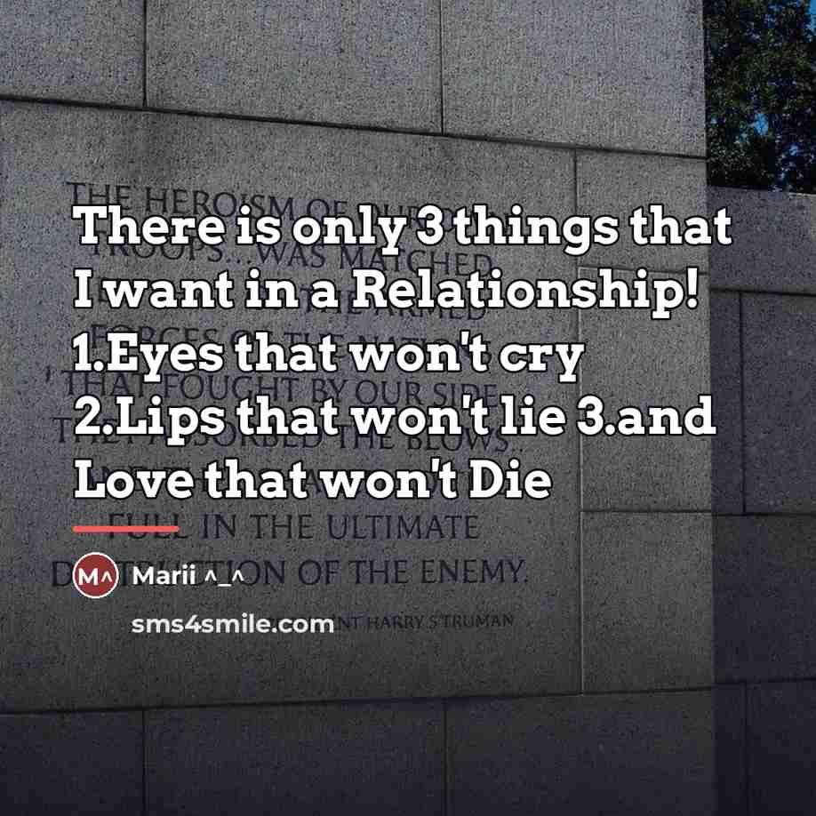 “There is only 3 things that I want in a…” quote by Marii