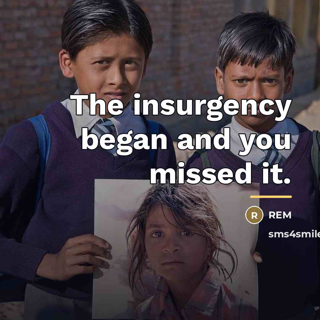 “The insurgency began and you missed it.…” quote by REM