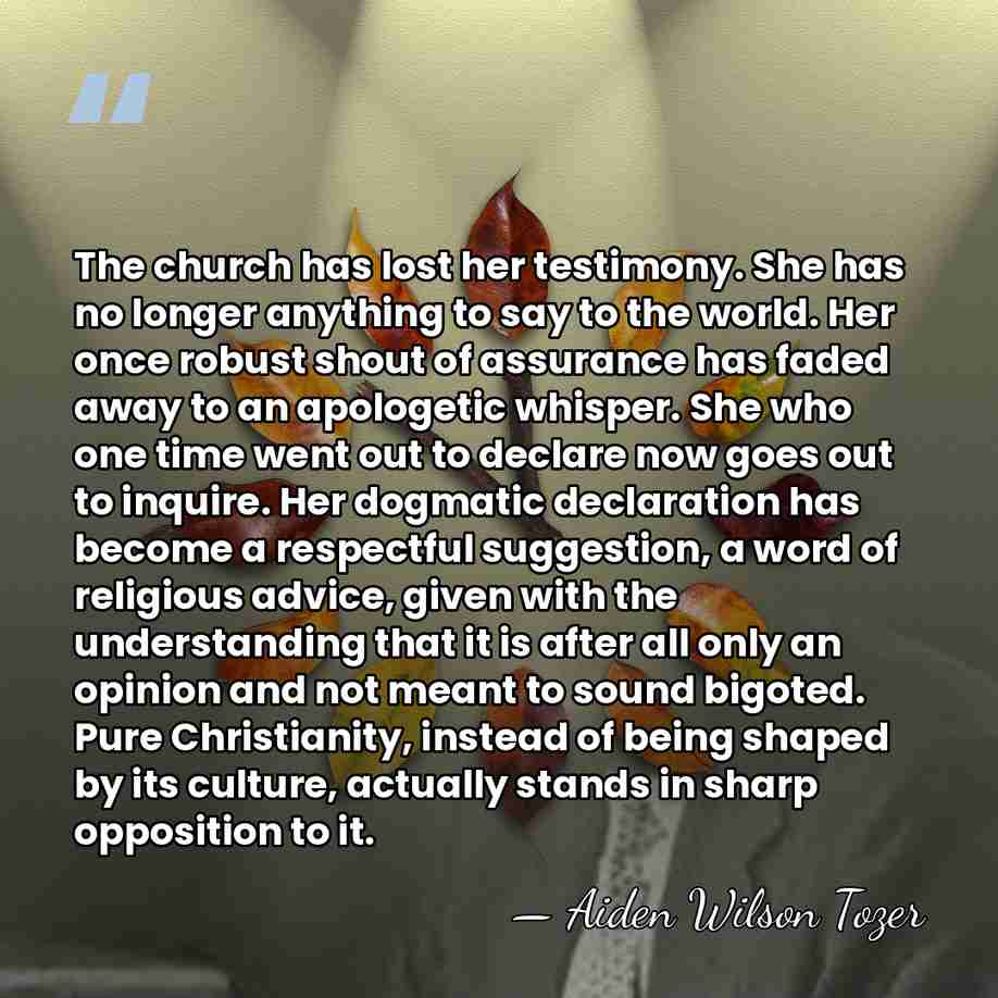The church has lost her testimony. She has no longer anything to&hellip; - Aiden Wilson Tozer
