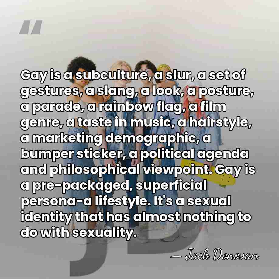 Gay is a subculture, a slur, a set of gestures, a slang,&hellip; - Jack Donovan
