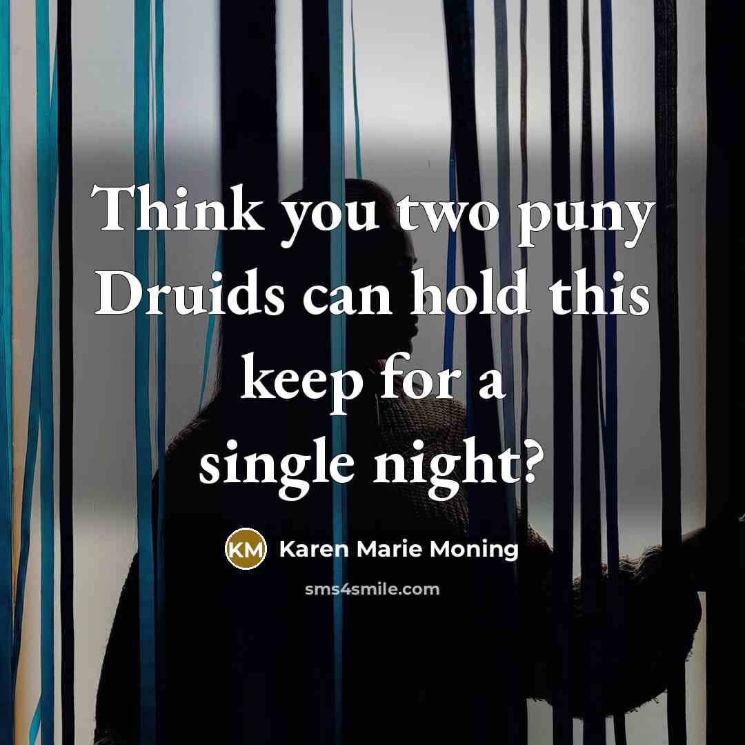 “Think you two puny Druids can hold this keep for…” quote by Karen Marie Moning