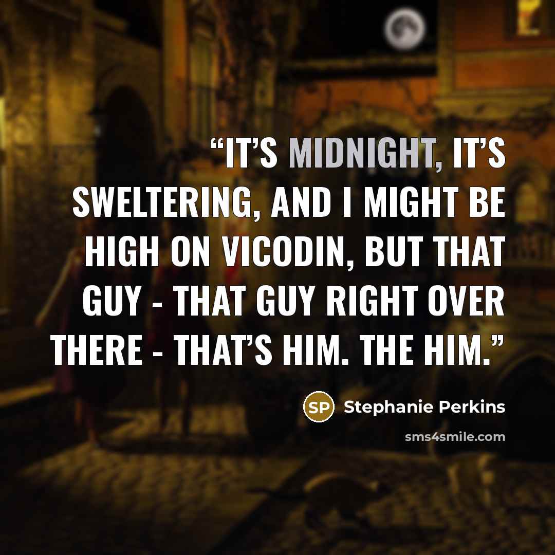 “It’s midnight, it’s sweltering, and I might be high on Vicodin, but that guy - that guy right over there - that’s him. The him.” quote by Stephanie Perkins