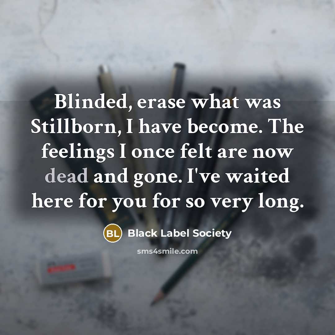 “Blinded, erase what was Stillborn, I have become. The feelings…” quote by Black Label Society