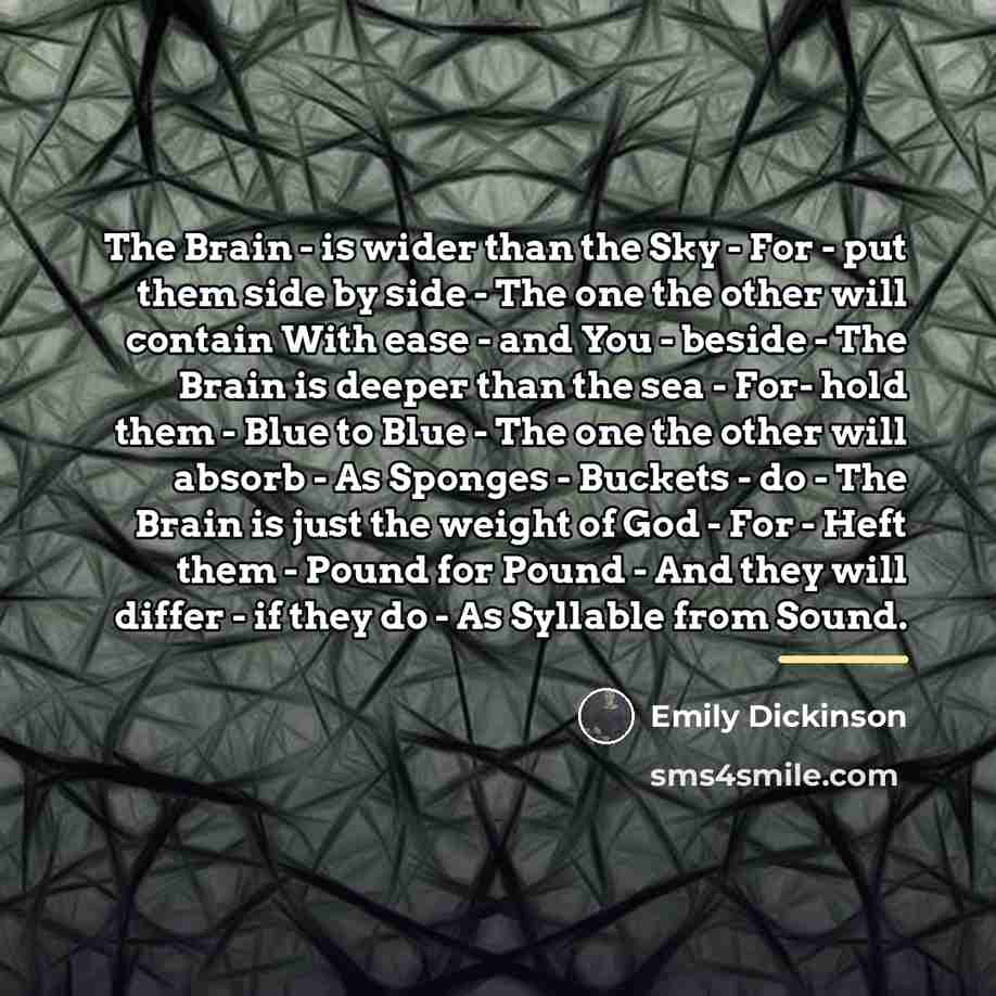 “The Brain - is wider than the Sky - For…” quote by Emily Dickinson