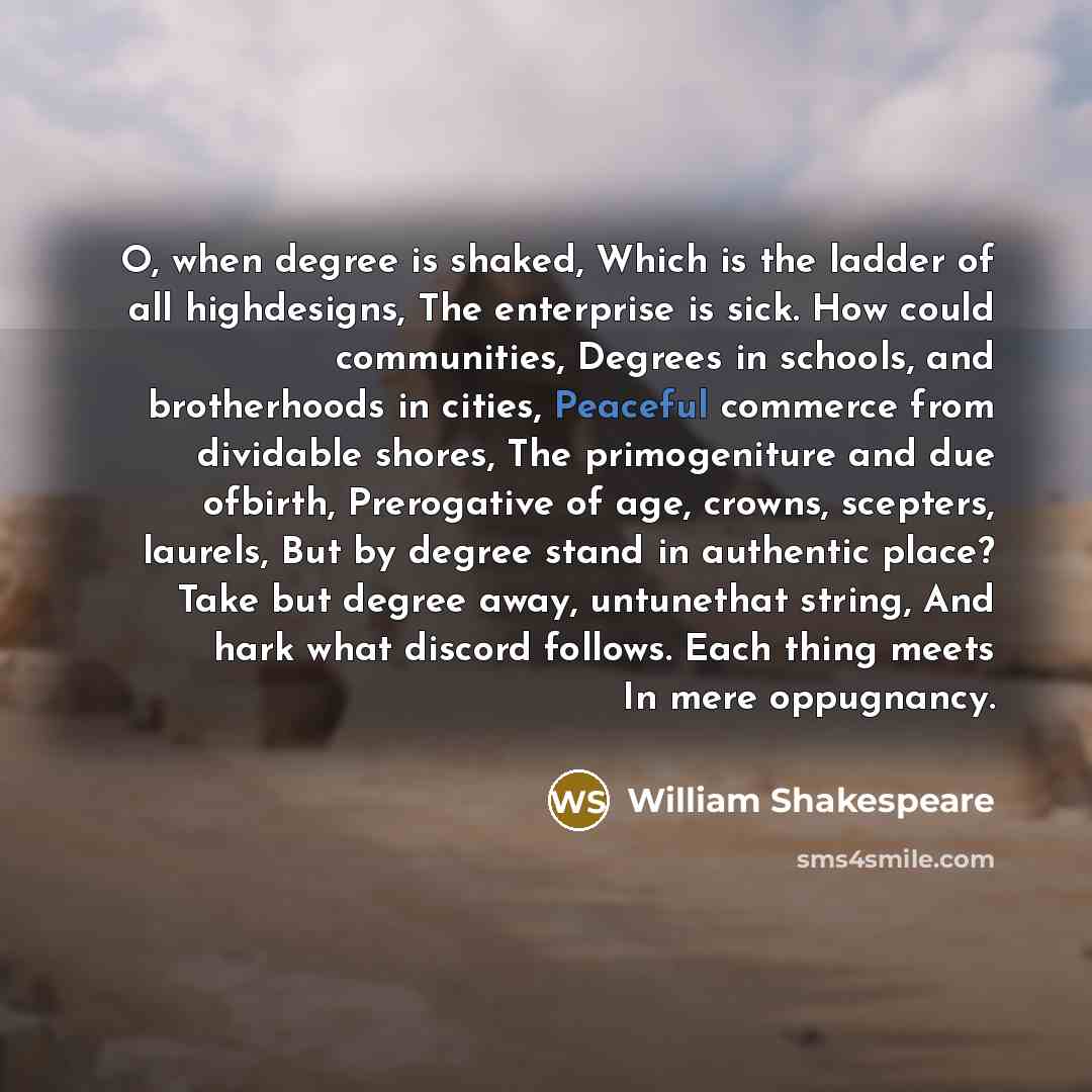 “O, when degree is shaked, Which is the ladder of…” quote by William Shakespeare