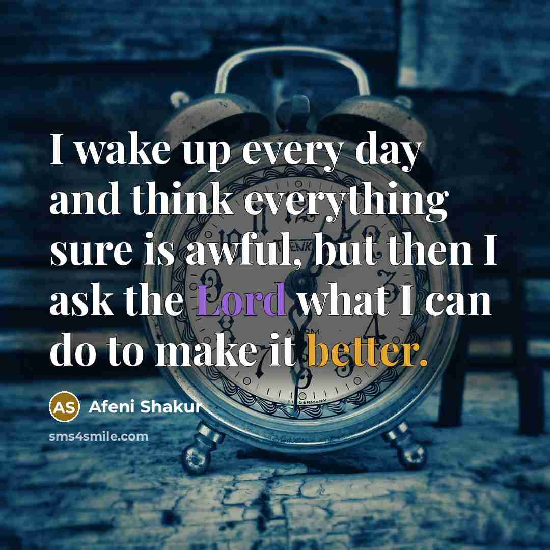“I wake up every day and think everything sure is awful, but then I ask the Lord what I can do to make it better.” quote by Afeni Shakur