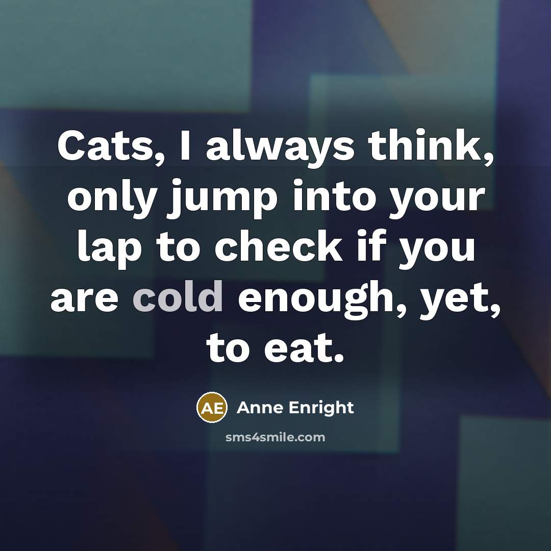 “Cats, I always think, only jump into your lap to…” quote by Anne Enright