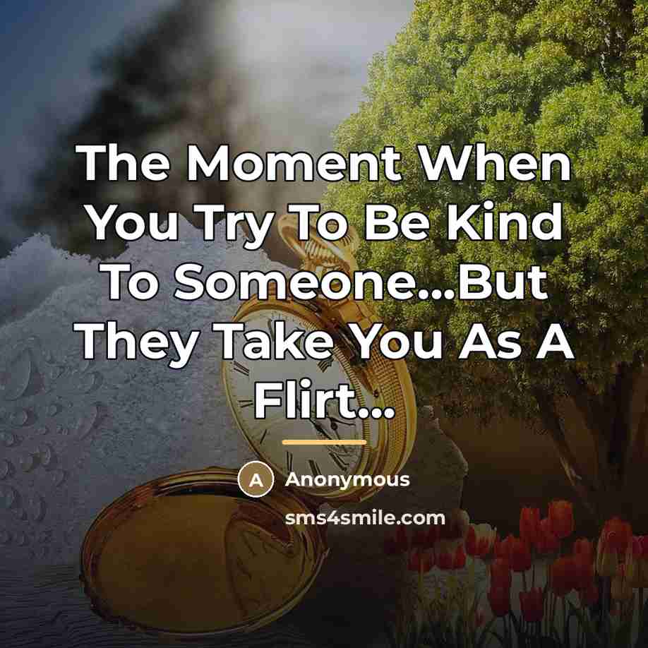 “The Moment When You Try To Be Kind To Someone...But They Take You As A Flirt...” quote by Anonymous