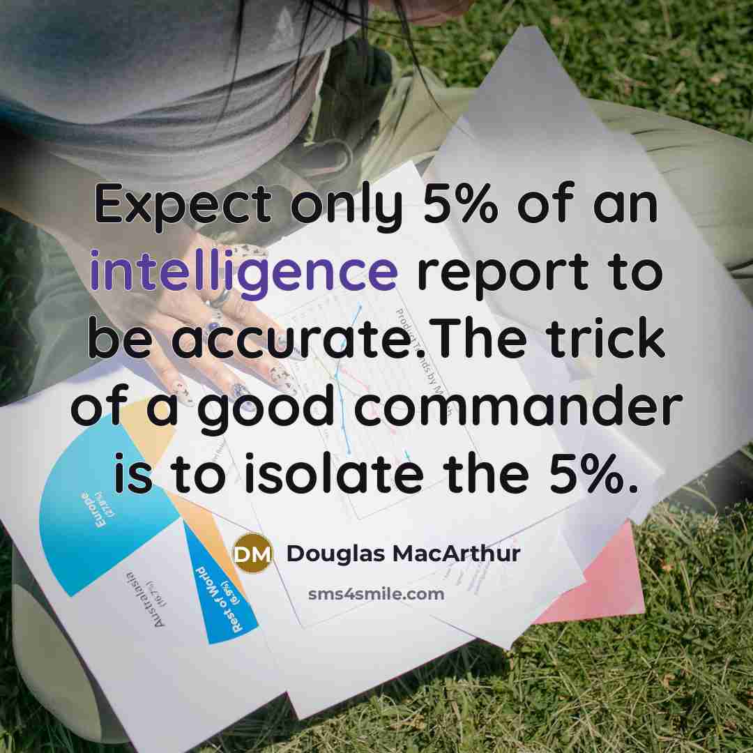 “Expect only 5% of an intelligence report to be accurate.The…” quote by Douglas MacArthur