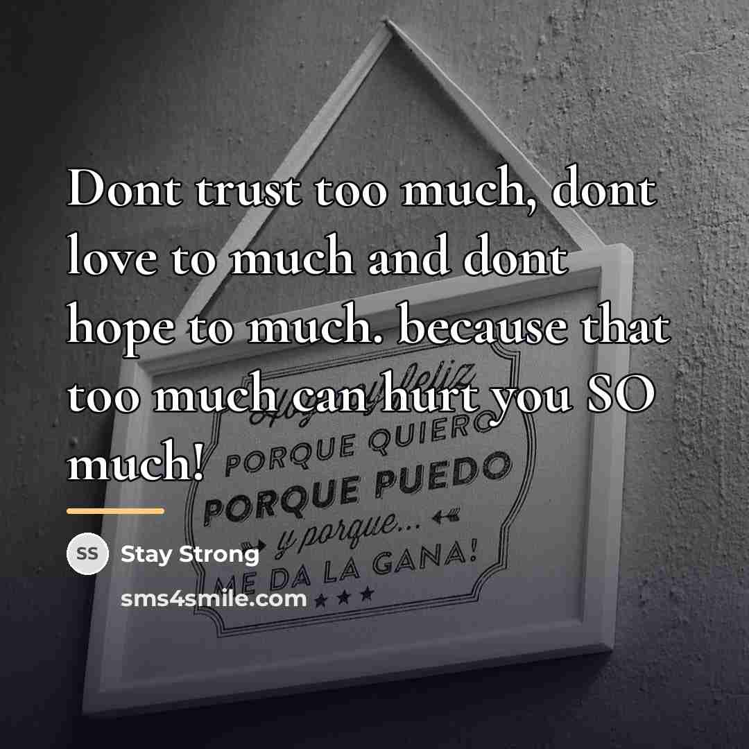 “Dont trust too much, dont love to much and dont…” quote by Stay Strong