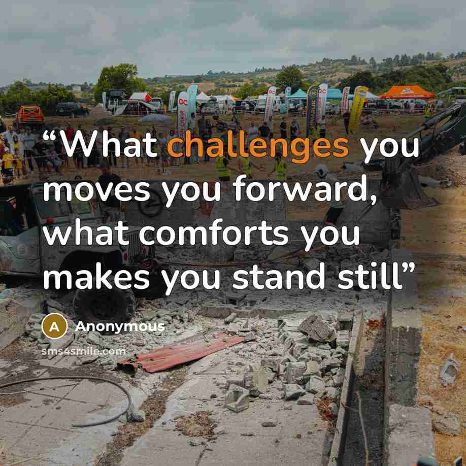 “What challenges you moves you forward, what comforts you makes you stand still” quote by Anonymous