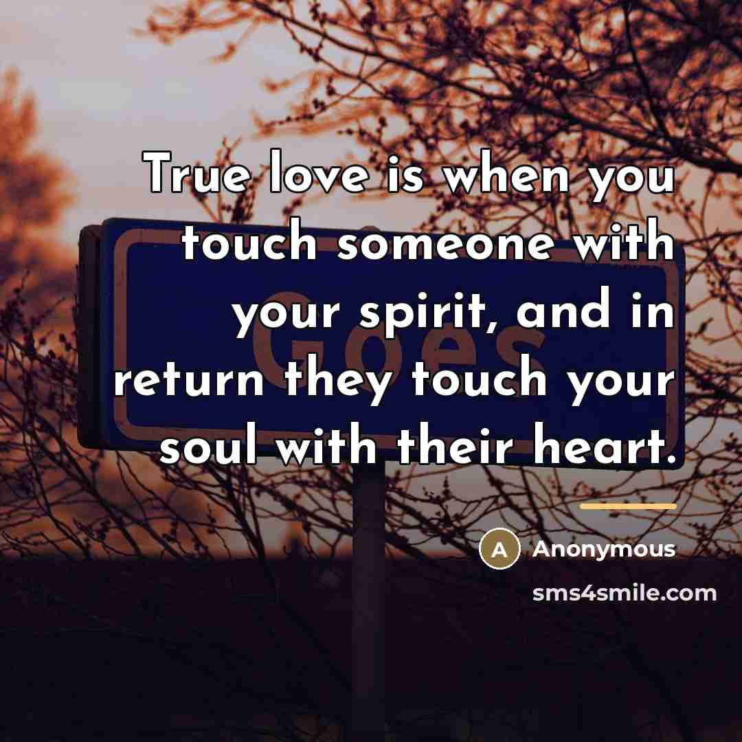 “True love is when you touch someone with your spirit,…” quote by Anonymous