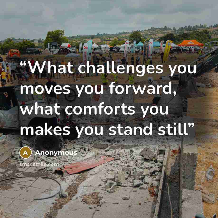 “What challenges you moves you forward, what comforts you makes you stand still” quote by Anonymous